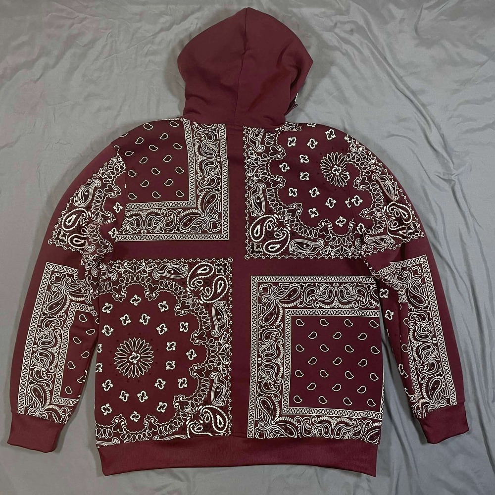 Dogg Supply by Snoop Dogg Mens Large Burgundy Bandana Paisley Patchwork Hoodie - Picture 2 of 12